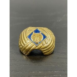 Vintage Boy Scouts of America Cub Scouts Wolf Neckerchief Slide Gold Tone Blue